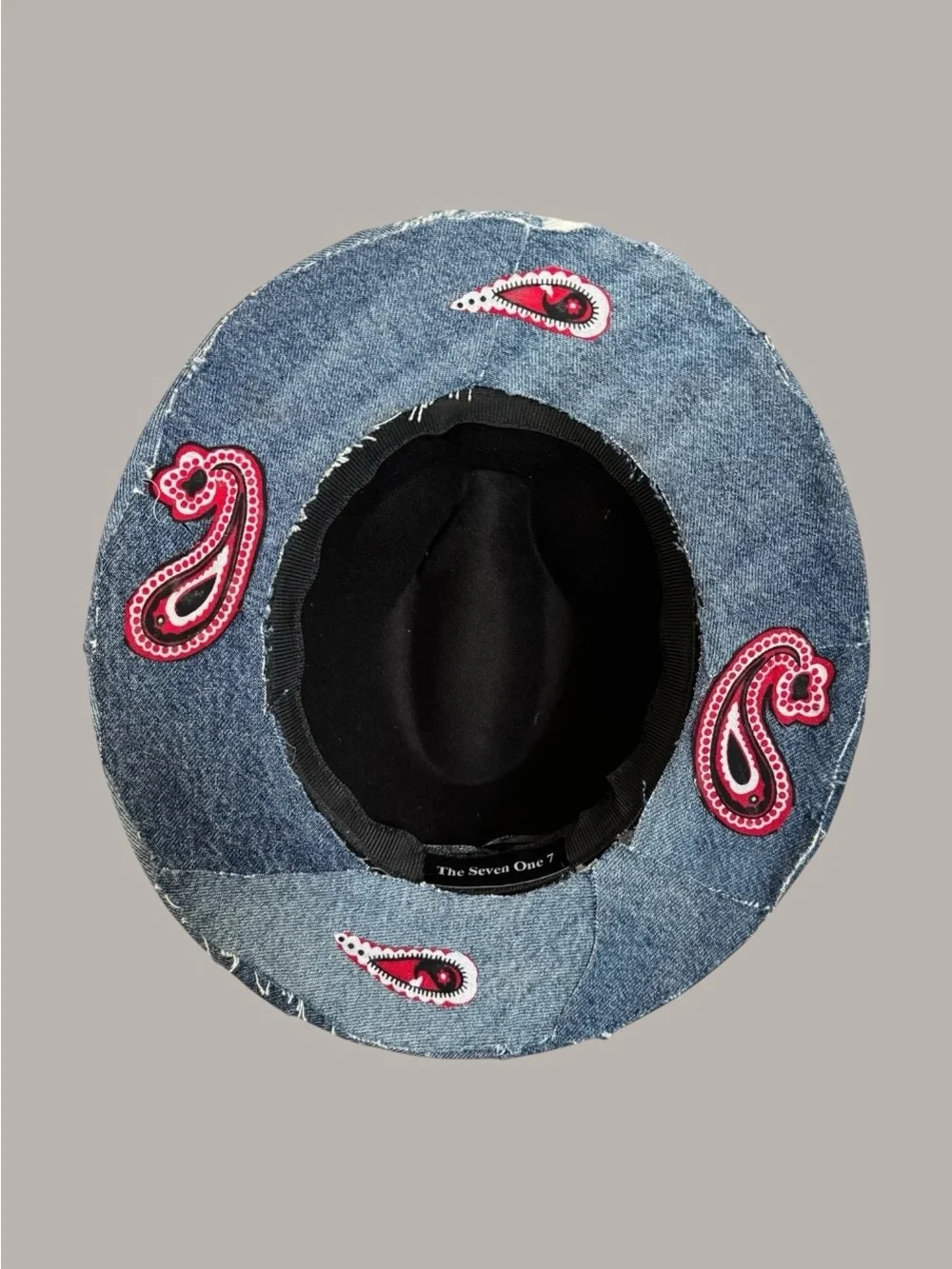 Kids Distressed Denim Fedora Hat with Red Trim